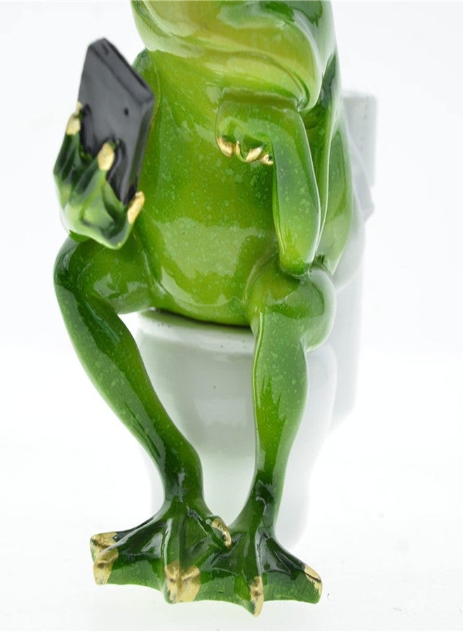Queemie® Funny Frog Sitting on Toilet Figurine, Thinker Froggy Sculpture Statue, Mascot Frogs Animals Resin Crafts Collectible Figurines for Home Office Bathroom Garden Decoration - Image 4