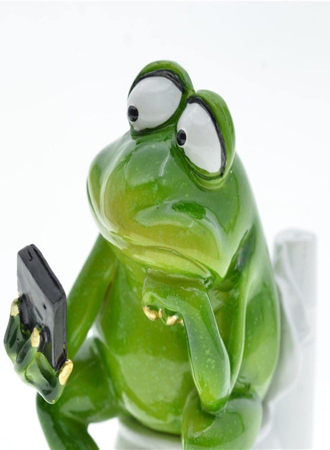 Queemie® Funny Frog Sitting on Toilet Figurine, Thinker Froggy Sculpture Statue, Mascot Frogs Animals Resin Crafts Collectible Figurines for Home Office Bathroom Garden Decoration - Image 3