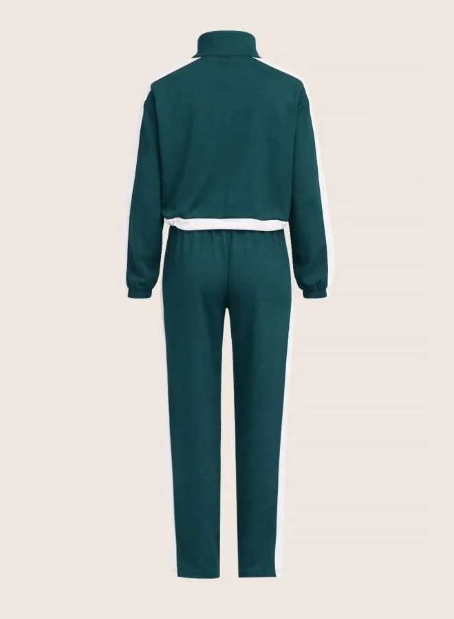 Freehand  Women Relaxed Fit Colourblocked Long Sleeve High Rise Sweatshirt and Pants Co-Ords Set  | Best Price UAE