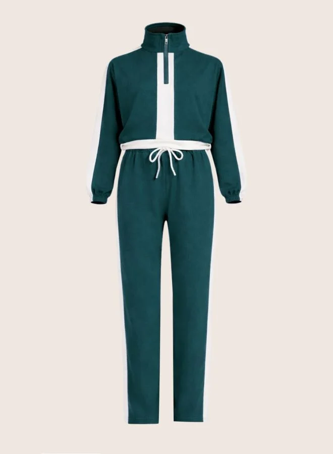 Freehand  Women Relaxed Fit Colourblocked Long Sleeve High Rise Sweatshirt and Pants Co-Ords Set  | Best Price UAE