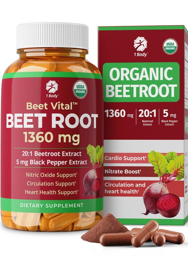 1 Body Beet Vital, Organic Beetroot Capsules for Circulation, Energy, & Stamina, Nitric Oxide Booster Beets Supplements with 1360mg Beetroot Extract, Vegan, Non-GMO - Beet Root Supplements, 60 Count - Image 1