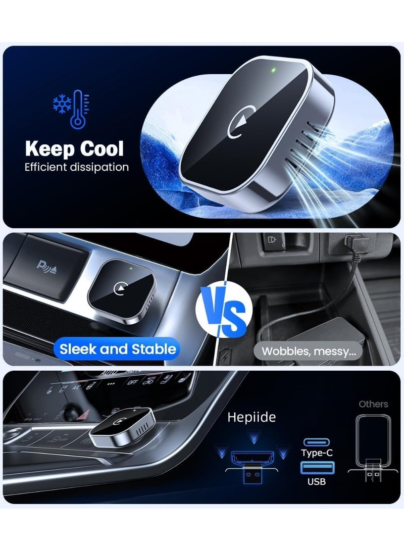 M.A&F's Wireless Carplay & Android Auto Adapter, Metal Design Mini & Stable 2-in-1 Dongle, Convert Vehicle's Wired CarPlay/AA to Wireless, for iOS 10+/Android 11+ & Cars from 2016 (Gray) - Image 4
