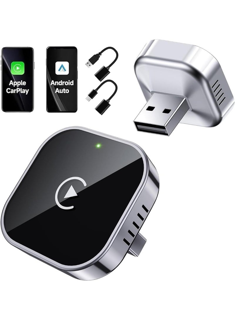 M.A&F's Wireless Carplay & Android Auto Adapter, Metal Design Mini & Stable 2-in-1 Dongle, Convert Vehicle's Wired CarPlay/AA to Wireless, for iOS 10+/Android 11+ & Cars from 2016 (Gray) - Image 1
