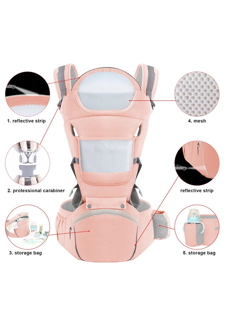 XICEN Baby Carrier with Hip Seat, 6 in 1 Newborns Sling and Wraps, Ergonomic Design Baby Sling Carrier, Pink Color - Image 2