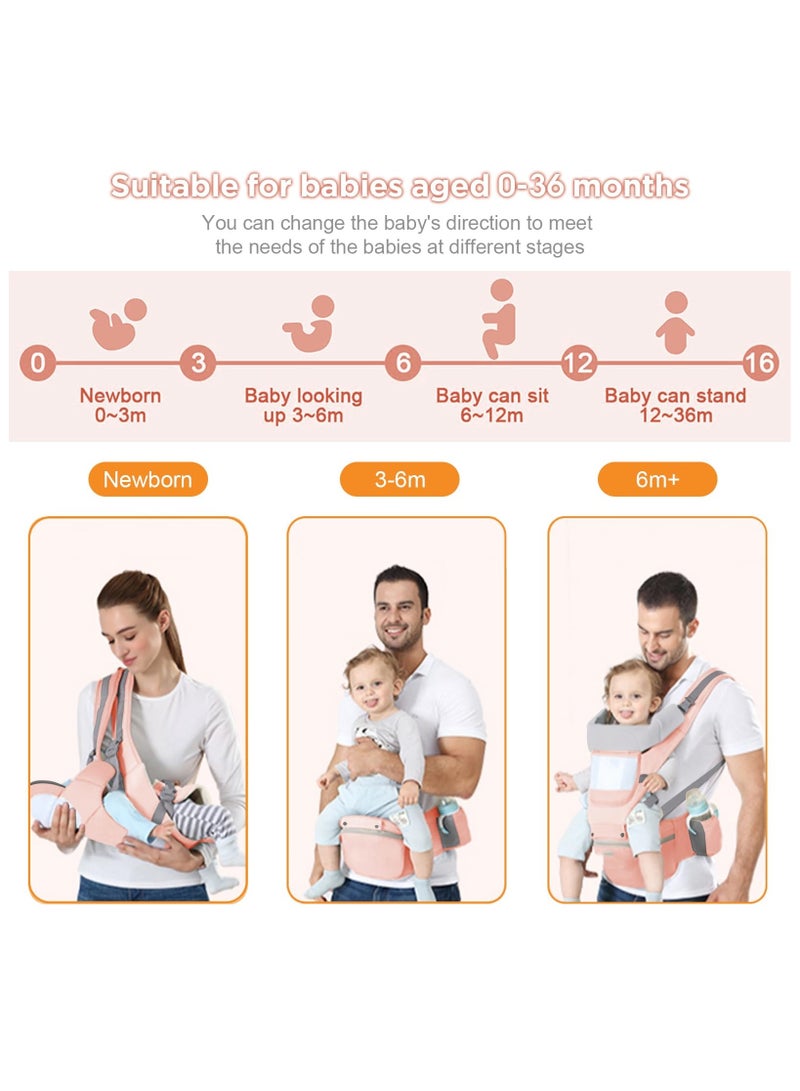 XICEN Baby Carrier with Hip Seat, 6 in 1 Newborns Sling and Wraps, Ergonomic Design Baby Sling Carrier, Pink Color - Image 3