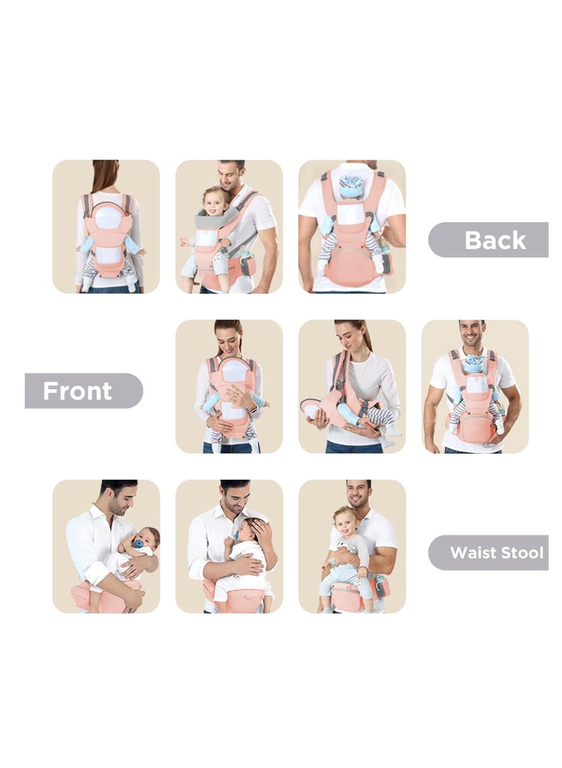XICEN Baby Carrier with Hip Seat, 6 in 1 Newborns Sling and Wraps, Ergonomic Design Baby Sling Carrier, Pink Color - Image 5