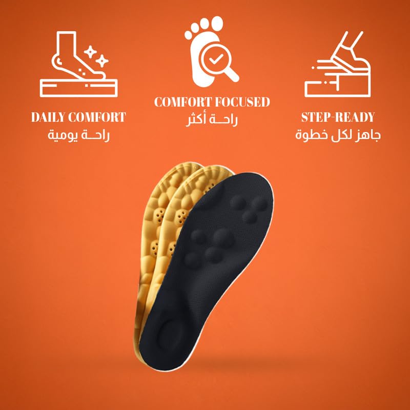 تيشتا فرش طبي ميموري فوم لتخفيف الضغط على القدمين - نعل داخلي سيليكون طبي مزود بوسائد تدليك ومسام تهوية - مناسب للرجال والنساء ولجميع أنواع الأحذية (اسود-اصفر, 41-46) - Image 4