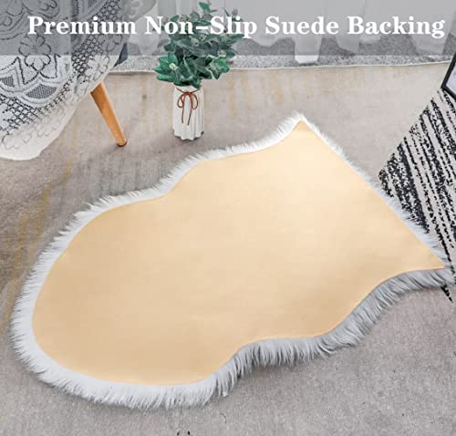 duduta White Faux Sheepskin Throw Rug 2x3 ft, Fluffy Shag Fur Chair Cover Small Bedside Dorm Rug Non Slip Washable - Image 3