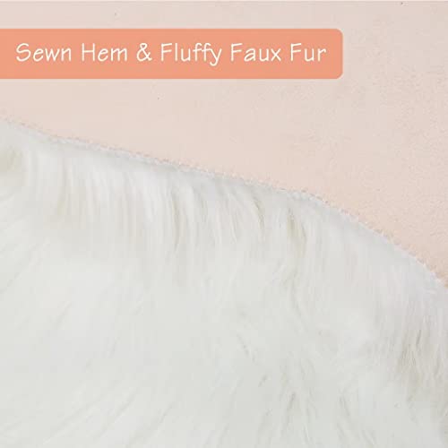 duduta White Faux Sheepskin Throw Rug 2x3 ft, Fluffy Shag Fur Chair Cover Small Bedside Dorm Rug Non Slip Washable - Image 5