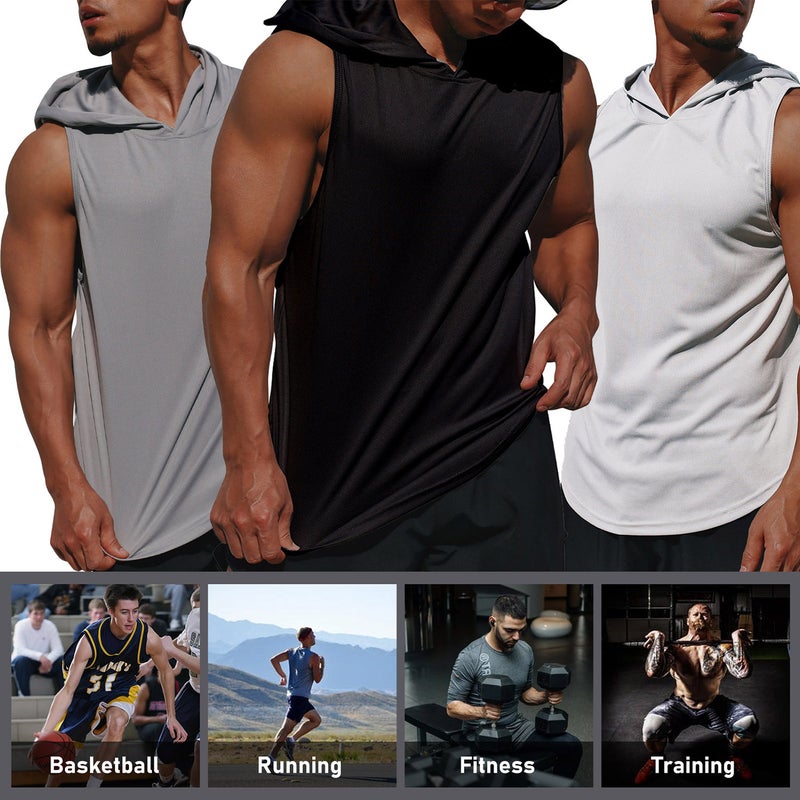 Men Hooded Vest Sport Basketball Gym Workout Quick Dry Loose Tank Tops Sportswear - Image 2