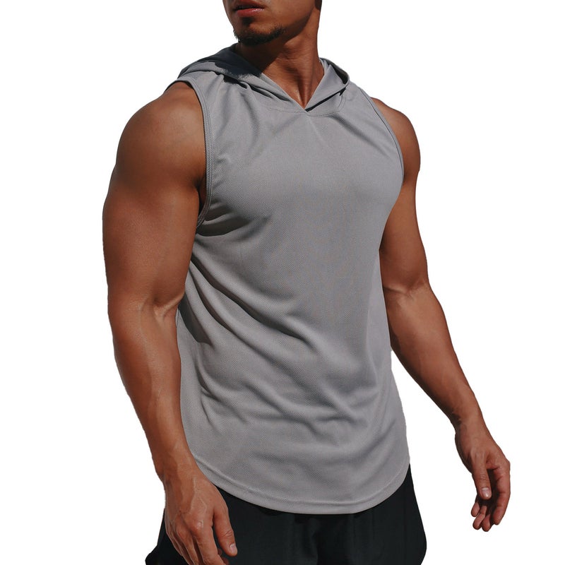 Men Hooded Vest Sport Basketball Gym Workout Quick Dry Loose Tank Tops Sportswear - Image 1