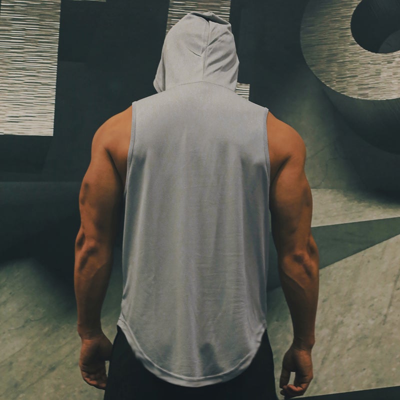 Men Hooded Vest Sport Basketball Gym Workout Quick Dry Loose Tank Tops Sportswear - Image 4