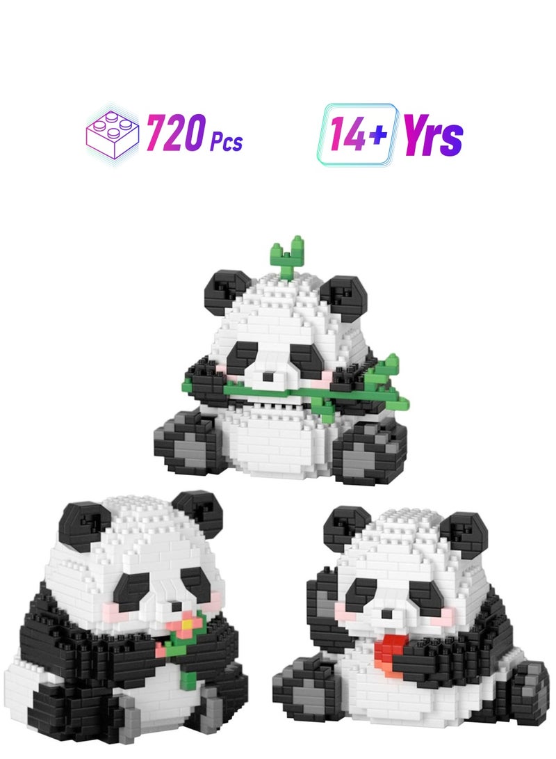 Excefore Micro Building Blocks Animal Set, 3 in 1 Panda Mini Building Blocks, DIY Mini 3D Building Toy Bricks, 720 PCS Micro Mini Panda Building Toy Bricks for Adults, Kids  - Image 1