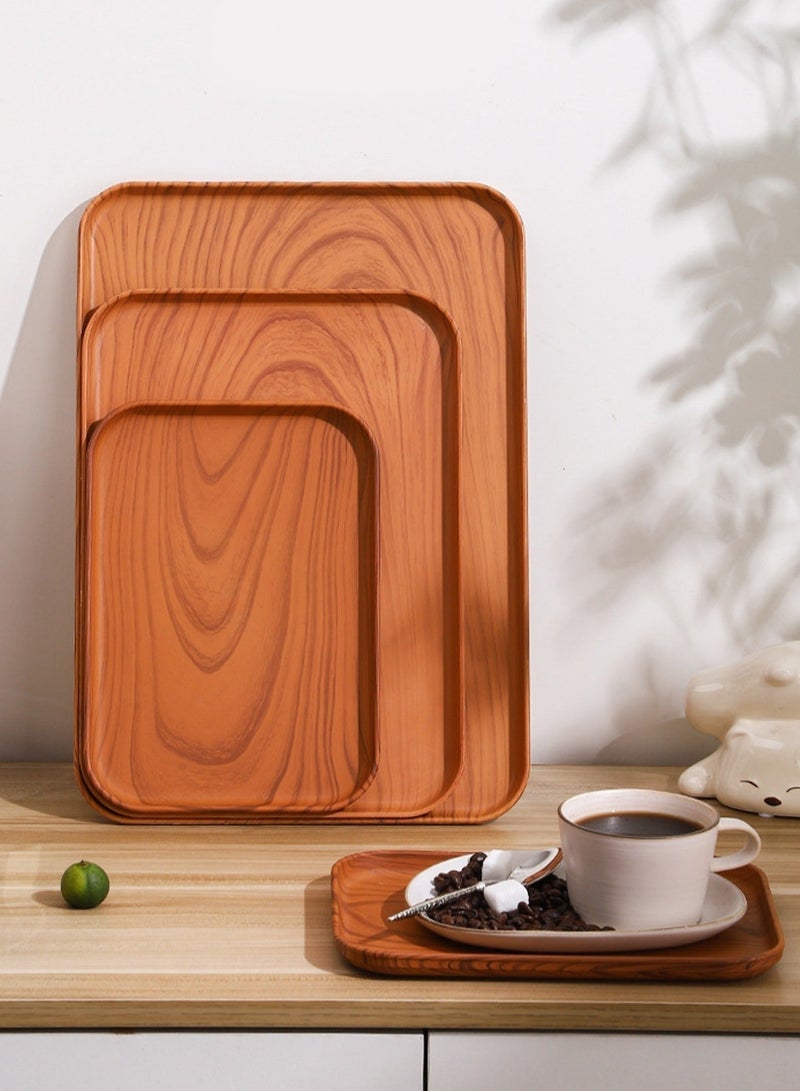 Ayshal 4 PCS Serving Tray, Wood Grain Serving Tray, Serving Plate, Spill-Proof Tray, Fruit Decorative Platter, Tea Snack Tray for Coffee, Family Party and Festival - Image 2
