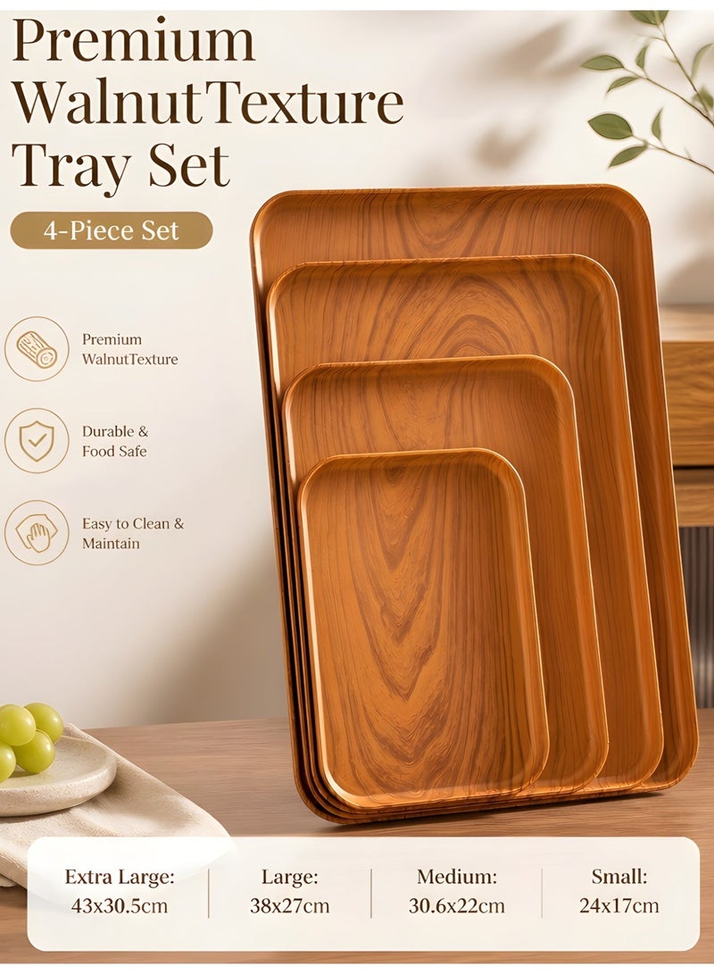 Ayshal 4 PCS Serving Tray, Wood Grain Serving Tray, Serving Plate, Spill-Proof Tray, Fruit Decorative Platter, Tea Snack Tray for Coffee, Family Party and Festival - Image 1
