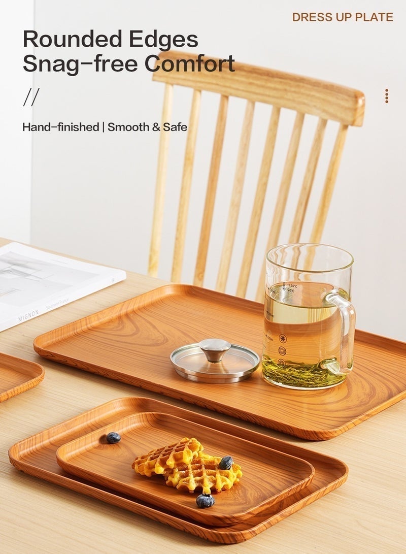 Ayshal 4 PCS Serving Tray, Wood Grain Serving Tray, Serving Plate, Spill-Proof Tray, Fruit Decorative Platter, Tea Snack Tray for Coffee, Family Party and Festival - Image 5