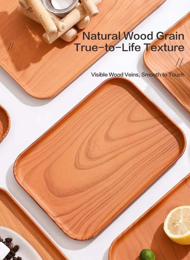 Ayshal 4 PCS Serving Tray, Wood Grain Serving Tray, Serving Plate, Spill-Proof Tray, Fruit Decorative Platter, Tea Snack Tray for Coffee, Family Party and Festival - Image 4