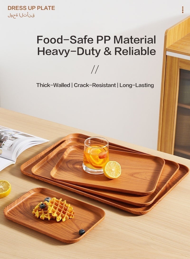 Ayshal 4 PCS Serving Tray, Wood Grain Serving Tray, Serving Plate, Spill-Proof Tray, Fruit Decorative Platter, Tea Snack Tray for Coffee, Family Party and Festival - Image 3