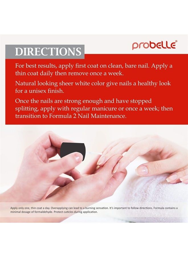 Probelle Nail Hardener Formula 1 - Repair Damaged Nails, Extra Strong Nail Growth Treatment For Brittle Nails, Grows and Restores Soft, Weak Nails, Aids Splitting, Breaking, Peeling Nails, Sheer White - Image 4