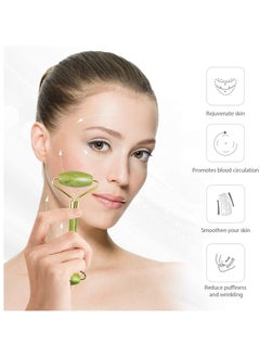 Rubik 2 in 1 Jade Rolle Natural Jade Facial Roller for Facial Massage,Face Neck Body Massager Tool Reduce Wrinkles Aging Green  - Image 2