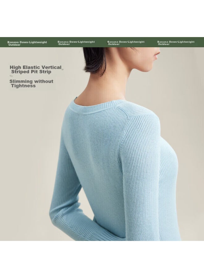 Beneunder Beneunder Women's Slim Fit Long Sleeve Wool Sweater Hw15823 Clear Feather Blue M  - Image 5