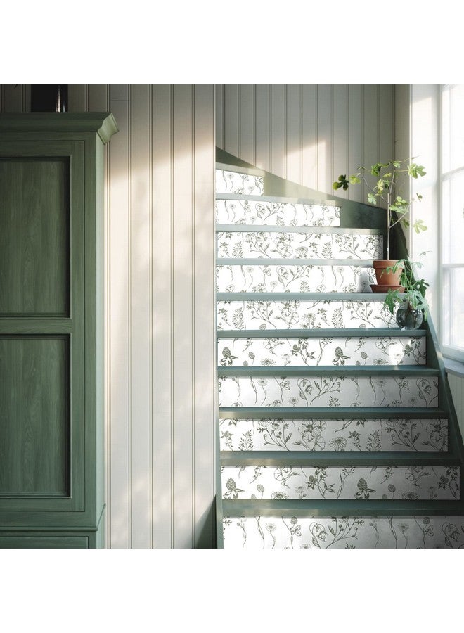 FUNLIFE 15Pcs Vinyl Peel And Stick Stair Riser Stickers, Self-Adhesive Staircase Riser Decals, 39.37"X7.09" Botanical Flowers - Image 1
