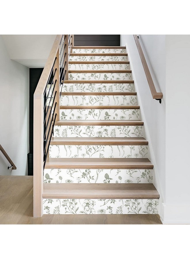 FUNLIFE 15Pcs Vinyl Peel And Stick Stair Riser Stickers, Self-Adhesive Staircase Riser Decals, 39.37"X7.09" Botanical Flowers - Image 2