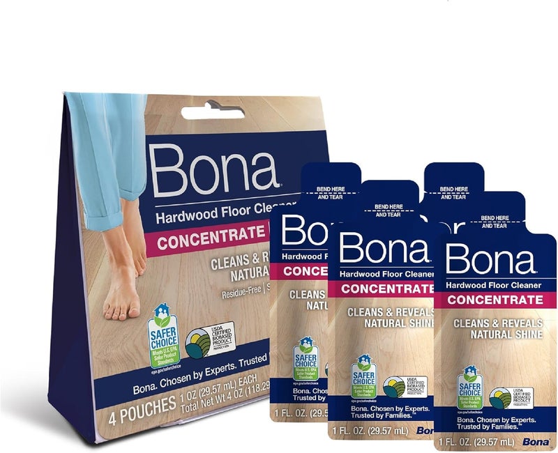 Bona Hardwood Floor Cleaner Concentrate - 1 fl oz - 4-Pack - Residue-Free Floor Cleaning Solution for Bona Spray Mop and Spray Bottle Refill - For Wood Floors - Image 1