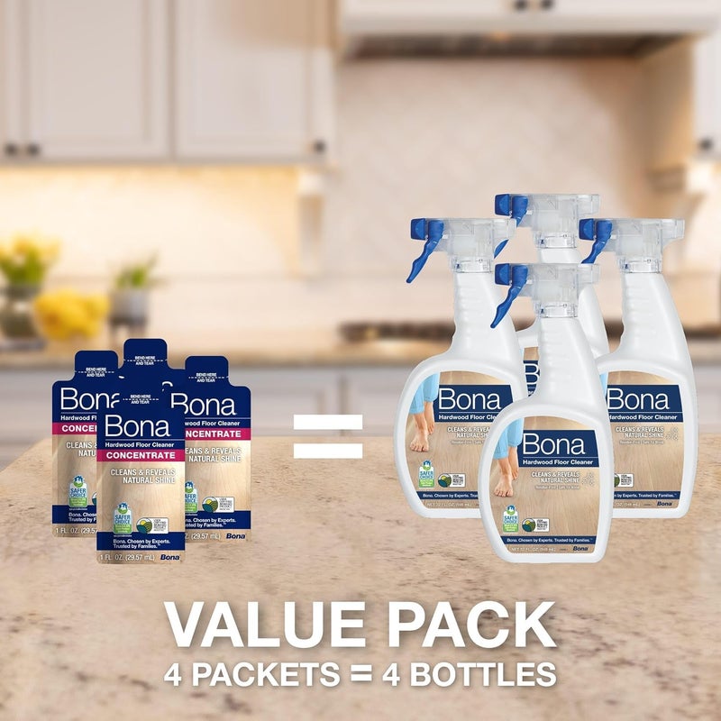 Bona Hardwood Floor Cleaner Concentrate - 1 fl oz - 4-Pack - Residue-Free Floor Cleaning Solution for Bona Spray Mop and Spray Bottle Refill - For Wood Floors - Image 2