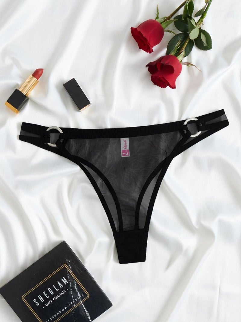 Liona Transparent Ringed Women's Black G-String Panties  - Image 4