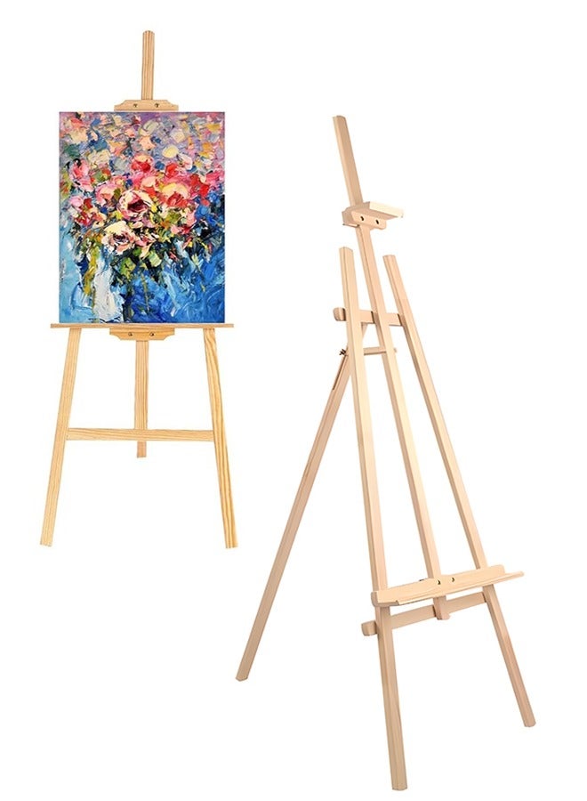 1.5m Adjustable Wooden Easel Professiona Sketch Drawing Stand With Inclinable Mast Sturdy Pinewood Art Display Canvas Height 20 Cm - 150 Cm, Perfect For Artists Easel Stand For Painting Large - Image 1