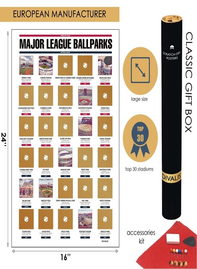 Divalis Major League Ballparks Scratch off Poster - Large Easy to Frame Baseball Parks Checklist - American National Baseball Stadium Map - Scratcher Included - Image 3