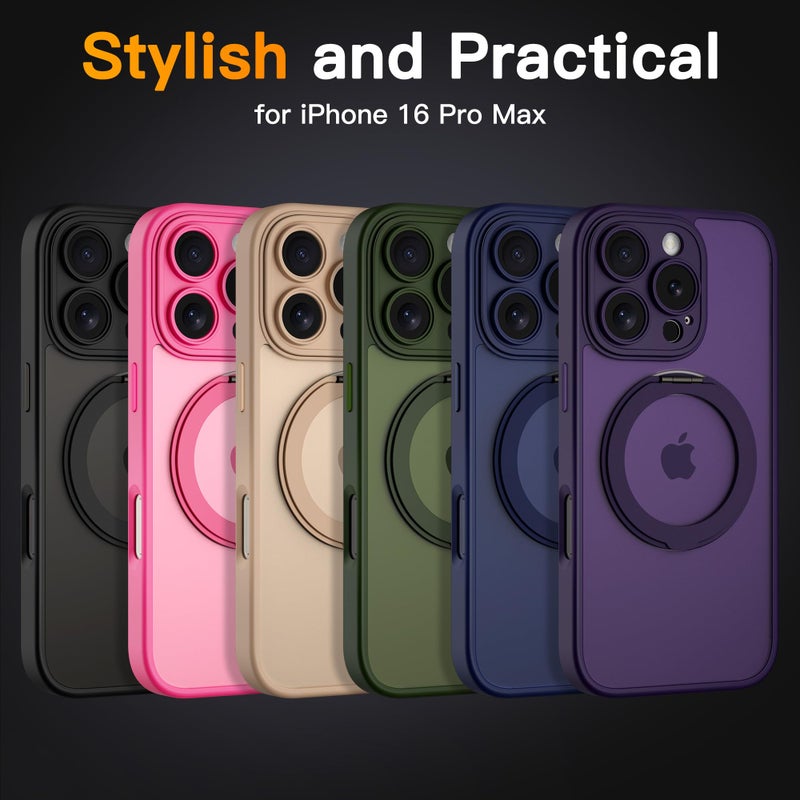 COOLQO for iPhone 16 Pro Max Case, Compatible with MagSafe, Translucent Matte, 360Â° Ring Holder Stand, Black - Image 2
