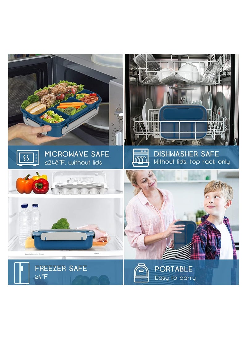 Lunch Box for Adults and Kids 4 Compartment Lunch Box with Fork - Durable Perfect Size - Leak-Proof - Reusable - BPA Free and Freezer Safe Food Containers