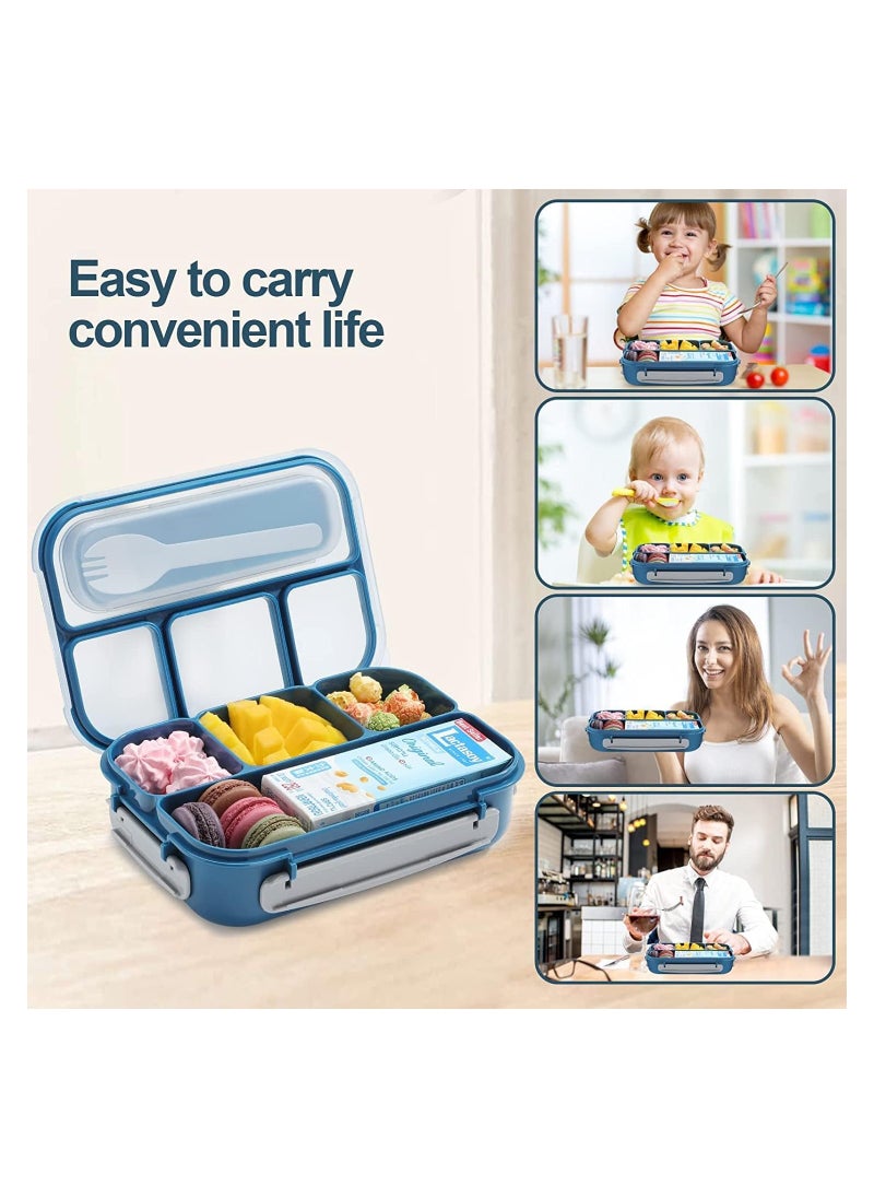 Lunch Box for Adults and Kids 4 Compartment Lunch Box with Fork - Durable Perfect Size - Leak-Proof - Reusable - BPA Free and Freezer Safe Food Containers