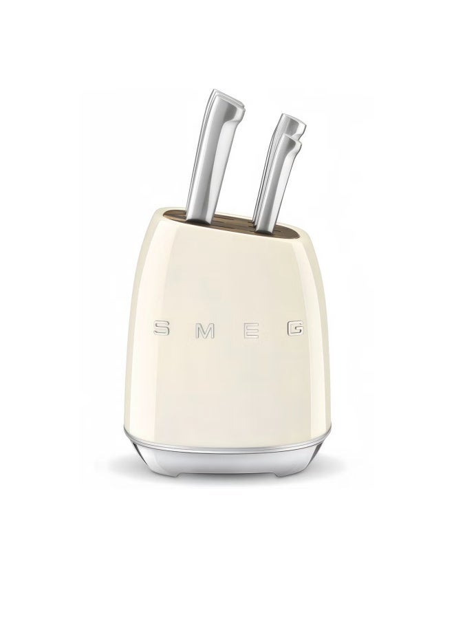 SMEG knife holder, stainless steel knife holder polished chrome and alloy ring wood knife groove bracket, off-white (excluding knife) - Image 5