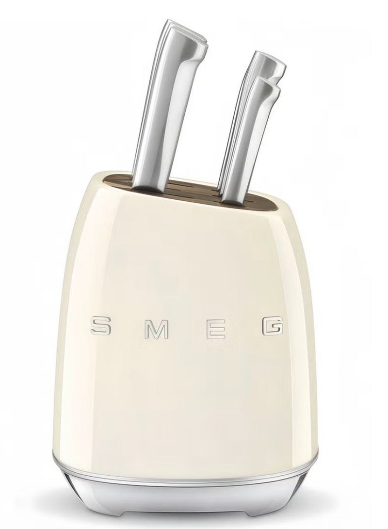 SMEG knife holder, stainless steel knife holder polished chrome and alloy ring wood knife groove bracket, off-white (excluding knife) - Image 4