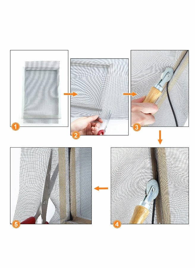Screen Retainer Spline Screen Rolling Tool with Wood Handle and Steel Wheels Spline Repair Roller Tool Kit for Installing Rolling Window and Door Screens (0.12 Inch x 26 Feet)