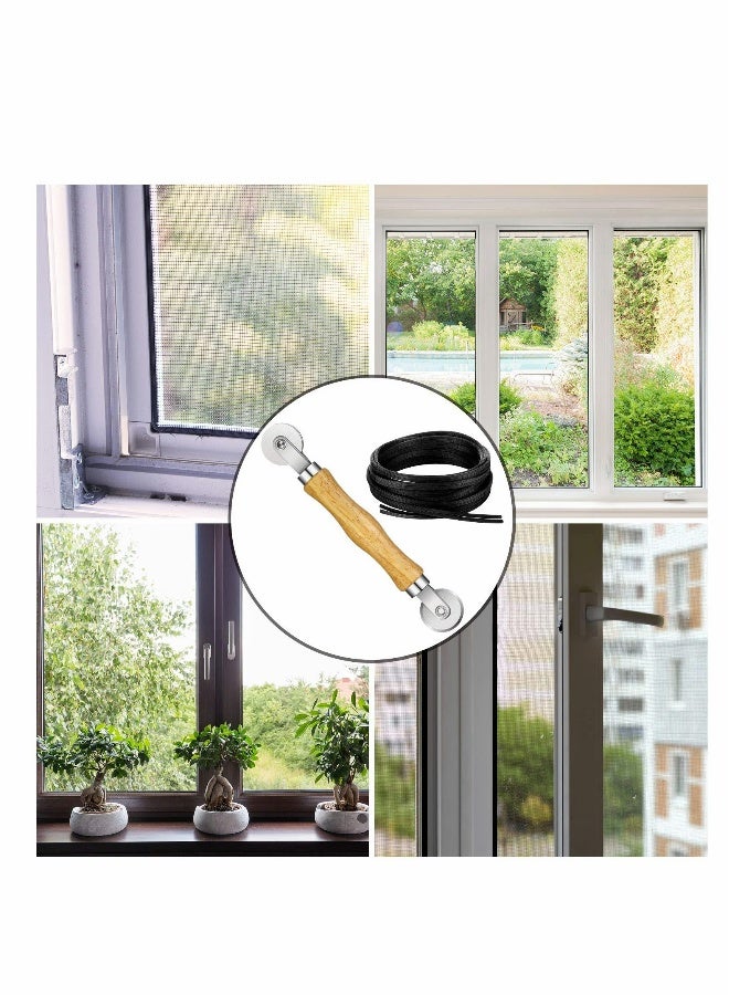 Screen Retainer Spline Screen Rolling Tool with Wood Handle and Steel Wheels Spline Repair Roller Tool Kit for Installing Rolling Window and Door Screens (0.12 Inch x 26 Feet)