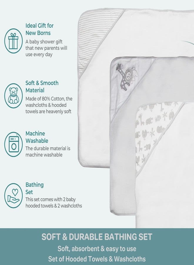 سباسيلك طقم مناشف سباسيلك بيبي مكون من 3 قطع، ناعمة من قماش تيري، بغطاء للرأس، مناسبة للأولاد والبنات حديثي الولادة، لون رمادي بنقشة أسد، مقاس واحد - Image 4