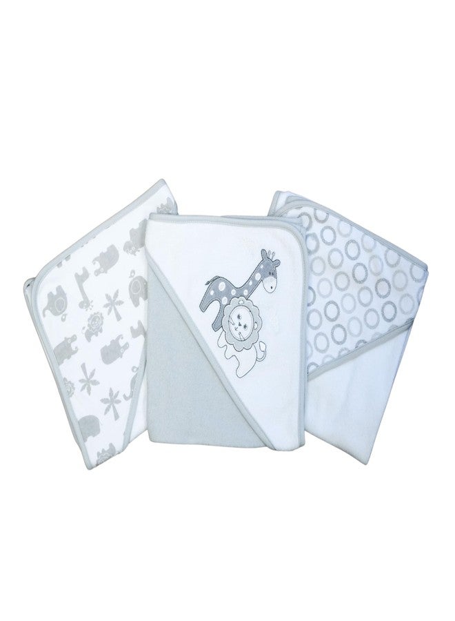 سباسيلك طقم مناشف سباسيلك بيبي مكون من 3 قطع، ناعمة من قماش تيري، بغطاء للرأس، مناسبة للأولاد والبنات حديثي الولادة، لون رمادي بنقشة أسد، مقاس واحد - Image 1
