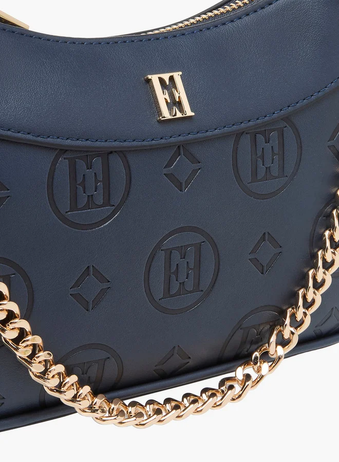 ELLE Women's Monogram Embossed Shoulder Bag with Zip Closure