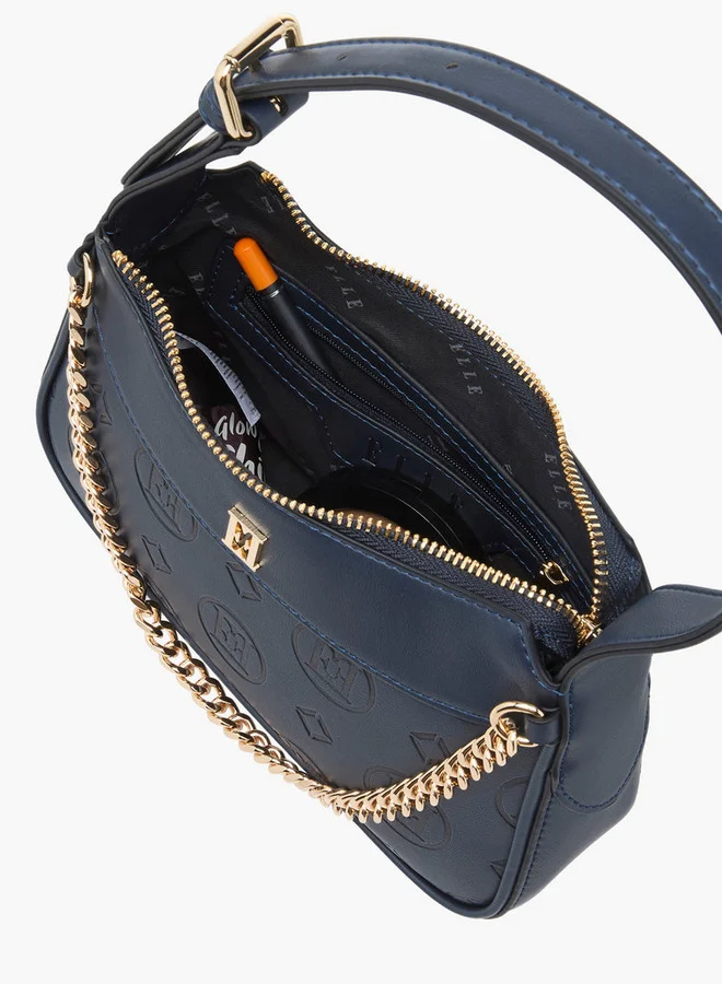 ELLE Women's Monogram Embossed Shoulder Bag with Zip Closure