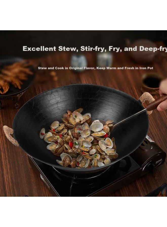 Wang Yuanji Yuanji Wok, Guangdong-style Cast Iron Round Bottom Double-handled Iron Pan, Uncoated Traditional Household Old-style Stir-fry Pan, 42cm - Image 1