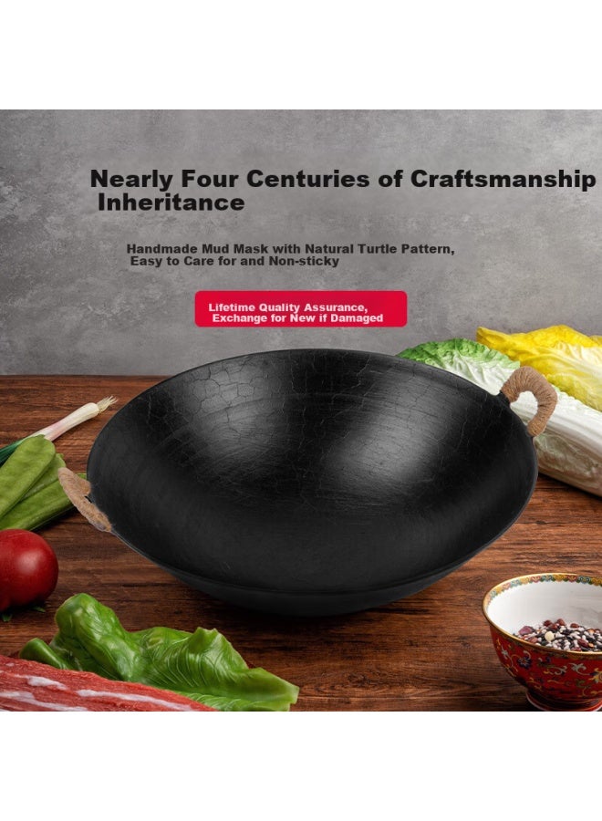 Wang Yuanji Yuanji Wok, Guangdong-style Cast Iron Round Bottom Double-handled Iron Pan, Uncoated Traditional Household Old-style Stir-fry Pan, 42cm - Image 3