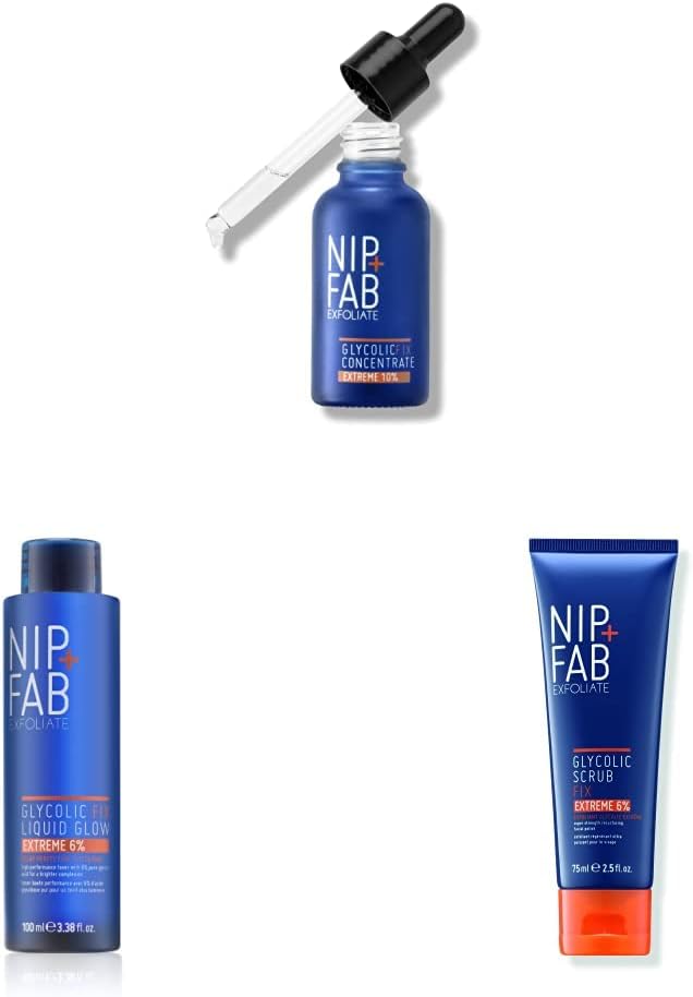 Nip Fab Glycolic Acid Fix Extreme Booster With Fix Face Scrub Extreme With Liquid Glow Extreme
