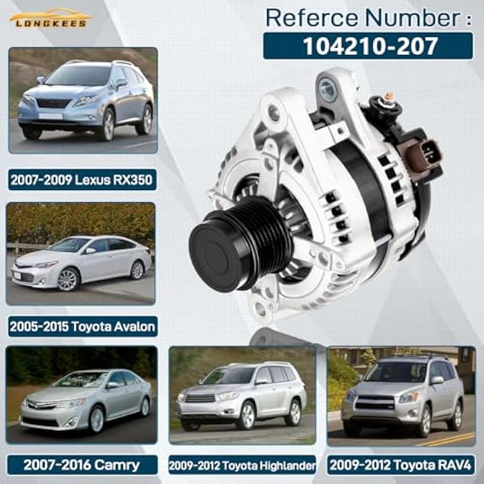 LONGKEES 12V 100A Alternator FIT Lexus RX350 20072009, Toyota Avalon 20052015, Camry 20072016, Highlander, RAV4 Replace OE# 104210-2070, 27060-31080, 11136 - Image 2