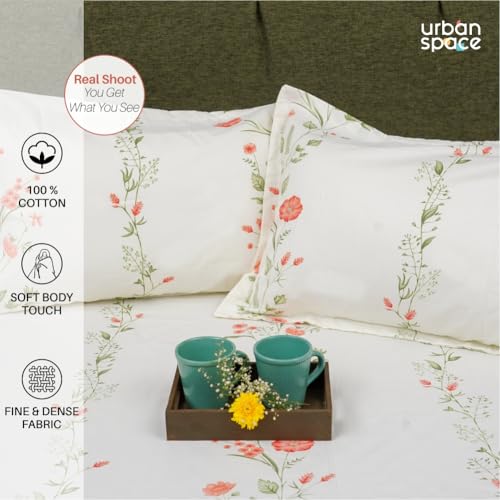 Urban Space Serene 100% Cotton 200 TC Printed Bedsheet for Single Bed with 1 Pillow Cover (Size 58 x 90 inches, Veil Bloom - Peach) - Image 4