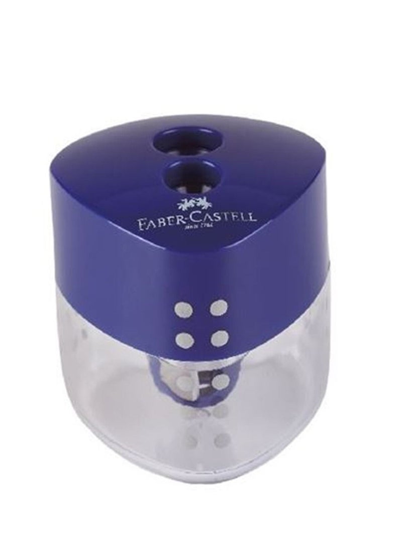 FABER-CASTELL - 3-Piece Triangular Grip Double Hole Tub Sharpener Assorted Colours - Image 1
