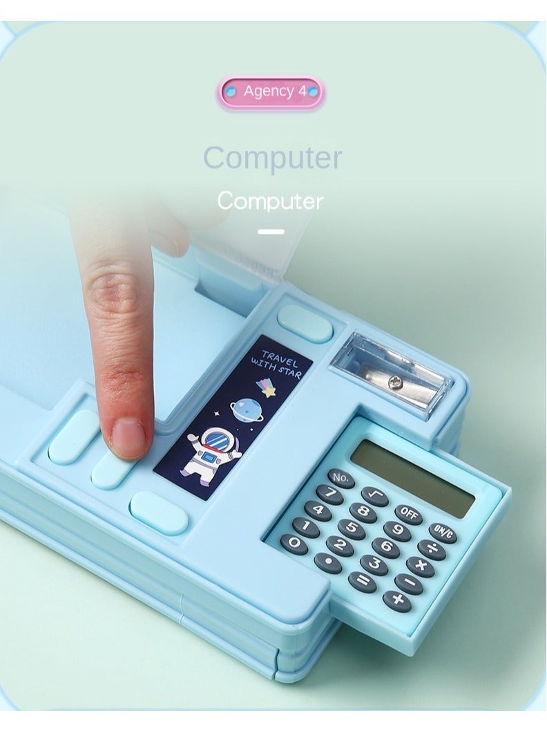 Loquat Creative Multi-functional Plastic Stationery Box for Primary School Students Double-sided Magnetic Pencil Calculator Sharpener (Purple, Bear) - Image 5